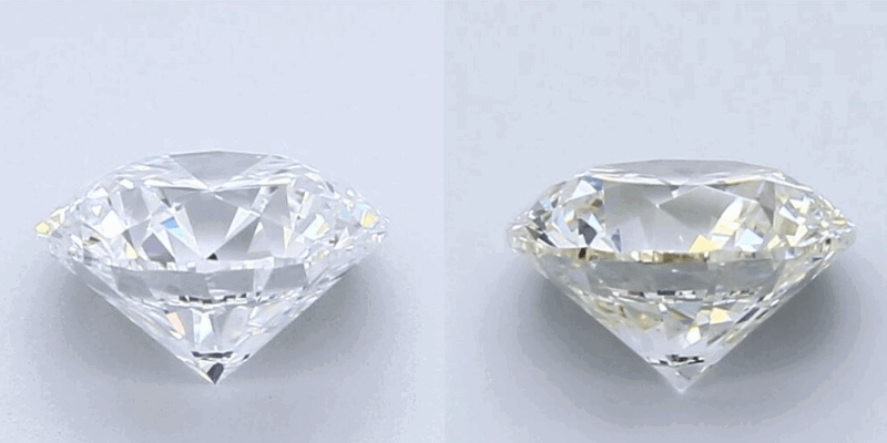 D vs K color diamond side view comparison